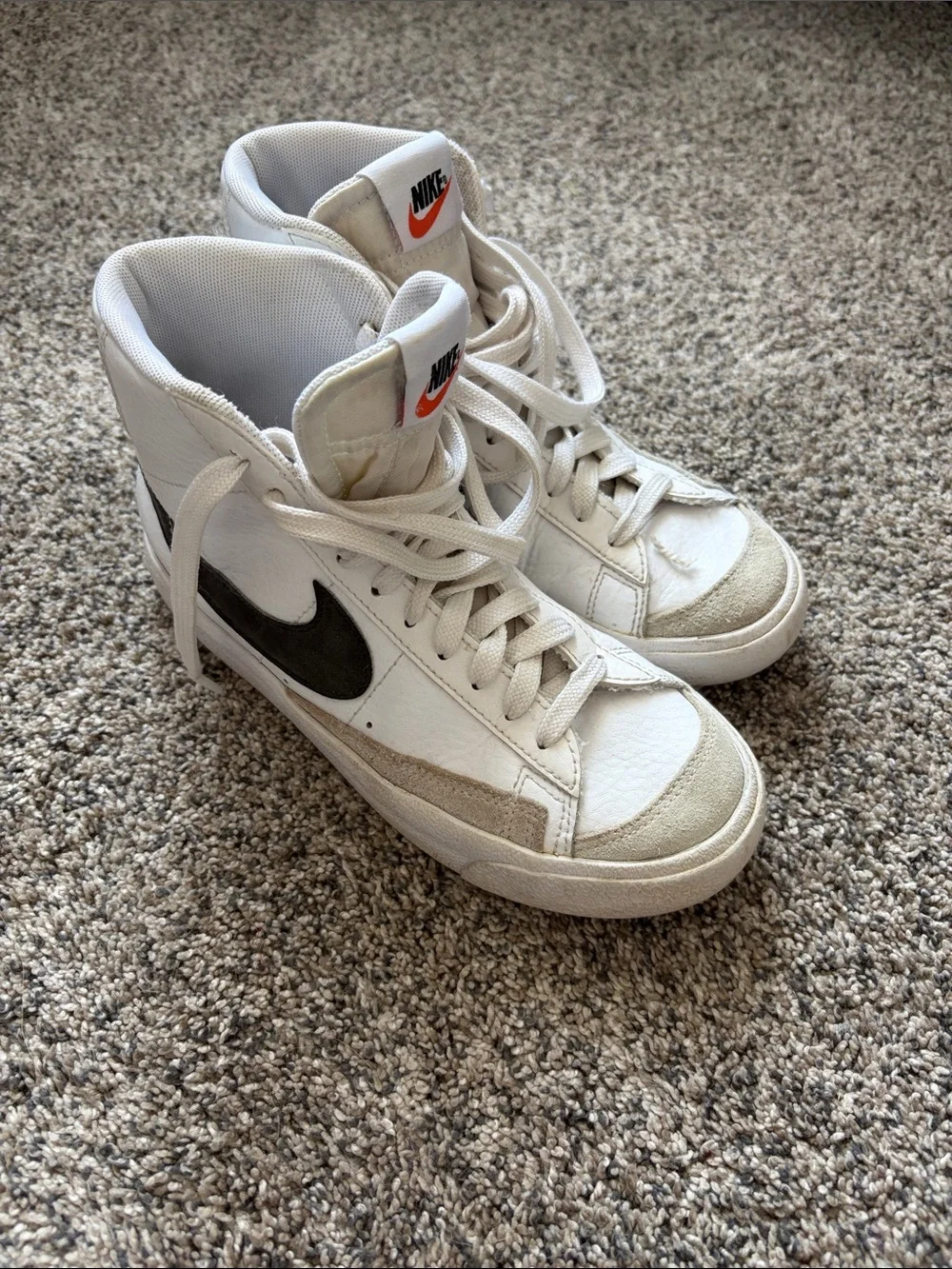 Nike High-Top Sneakers White with Black Swoosh and Cream Accents